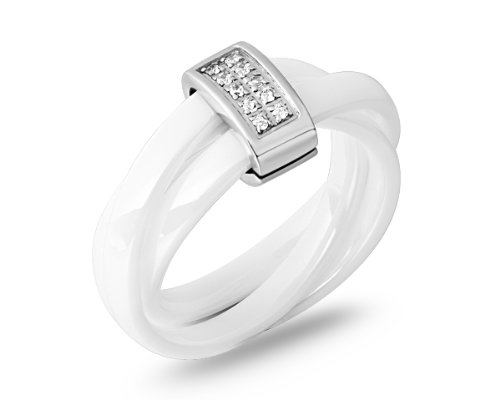  Ninabox - Bague 'Série Céramique' Blanc Enlacement - Serti De Zirconiums transparentes - Taille 58