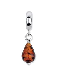 Sterling Silver s Sunset W/black Spots Italian Murano Dangle Bead by Reflection Beads, Best Quality Free Gift Box Satisfaction Guaranteed