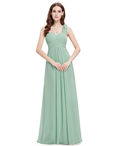 Ever Pretty　レディース　ワンショルダー　袖なし　スリムライン　肩にフラワー付き　ふんわりのシフォン　エレガント　パーティー　演奏会　ロングドレス　09768