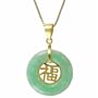 24k Gold over Sterling Silver Genuine Green Jade Blessing Pendant