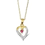 9ct Yellow Gold Ladies Heart Shape July Birthstone Pendant set with Ruby and 1pt of Diamond on 18 Prince of Wales Chain