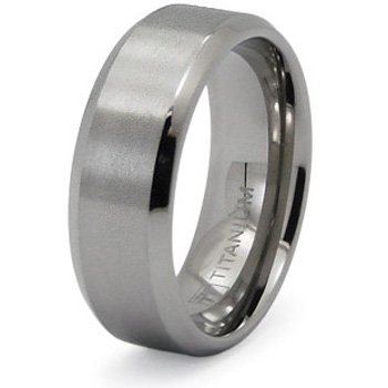 8mm Satin Finished Beveled Edge Titanium Ring (Sizes 8-12)