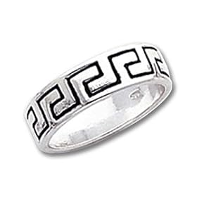 Sterling Silver Antiqued Greek Key Ring by 