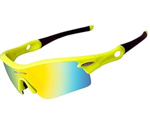 RIVBOS 805 POLARIZED Sports Sunglasses with 5 Set Interchangeable Lenses for Cycling (Green&Black)