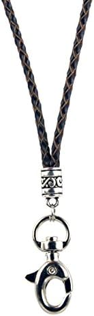 Lanyard Black Leather With Natural Edges For ID Badge Phone Key Ring Holder Dog Whistle