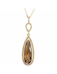 14K Yellow Gold Double-Sided Checkerboard Cut Honey Quartz and Diamond Pendant -- LIFETIME WARRANTY