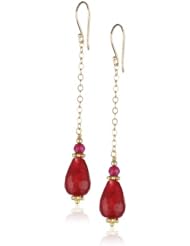 14K Dyed Red Agate Drops, Gold over Sterling Silver Rondelle Accents Drop Earrings