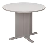 Bush Furniture Round Conference Table, White Spectrum Paper/Pewter