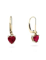 Created Ruby 14kt Yellow Gold Lever Back Earrings