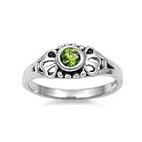 Sterling Silver Baby Ring with Peridot CZ - 2mm Band Width - 5mm Face Height - Sizes: 1-5