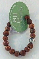 Seeds of Life Bracelet w Antique Silver World Bead Tiger Natural Brown Whitney H