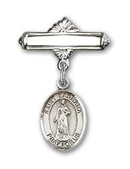 Sterling Silver Baby Badge with St. Barbara Charm and Polished Badge Pin
