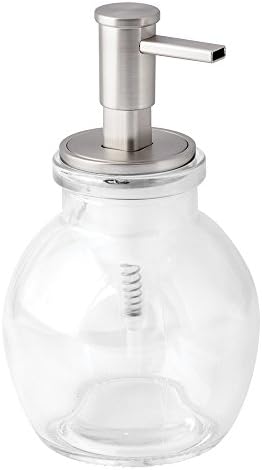 InterDesign Westport Rounded Glass Foaming Soap Dispenser Pump for Kitchen or Bathroom Sinks, Clear/Brushed