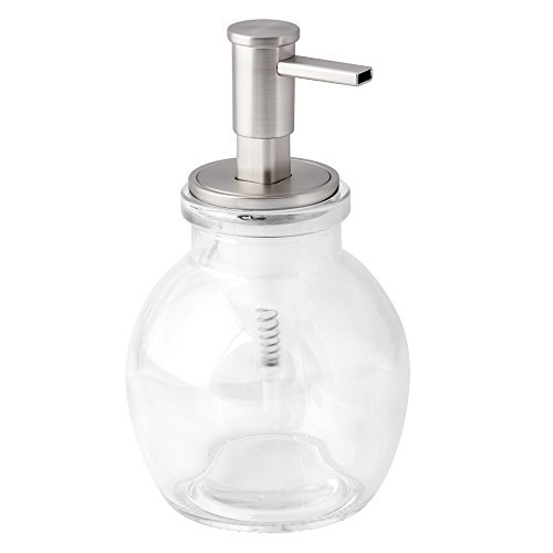 InterDesign Westport Rounded Glass Foaming Soap Dispenser Pump for Kitchen or Bathroom Sinks, Clear/Brushed