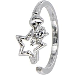 925 Sterling Silver Cubic Zirconia Star Adjustable Toe Ring