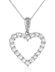 10k White Gold Heart Shaped Aquamarine Pendant with Diamond-Accent