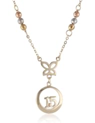 14k Tri-Color Gold Colored 15 Quinceneara Teen Necklace, 18"