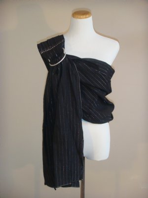 Linen Ring Sling Baby Carrier Black Silver Stripe
