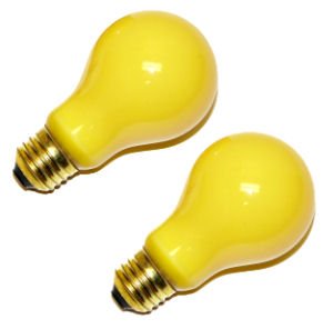 60 watt 120 volt A19 Medium Screw (E26) Base Yellow Incandescent Westinghouse Light Bulb 2 Pack