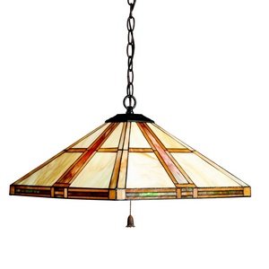 Kichler Lighting 65069 3-Light Tarlton Art Glass 3-Way Pull-Chain Pendant, Dore Bronze