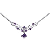 1.25 carats total weight Princess Cut and Round Shape Amethyst Multi-Gemstone Necklace in Sterling...