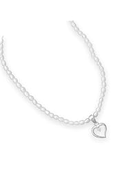 Extension Cultured Freshwater Pearl Necklace with Heart and CZ Pendant, Sterling Silver