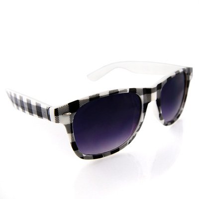 White Vintage Buffalo Checker Wayfarer Style Sunglasses with FREE Eyewear Holder