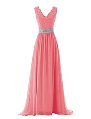 V-neck Backless Belted Lace Beaded Bridesmaid Dress/Prom Dress 