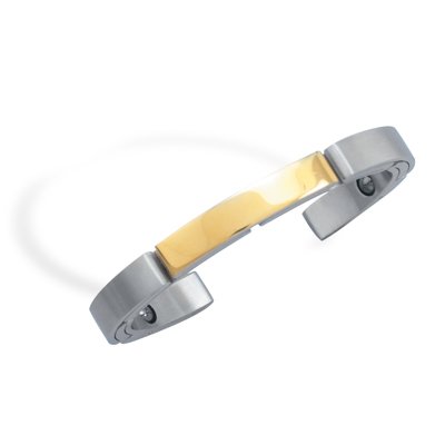 Stainless Steel and 14 Karat Gold Plated Cuff Bracelet, 1/4 inch wide, Magnetic Beads