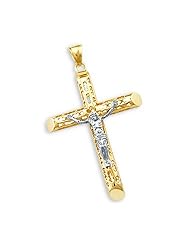 14k Yellow and White Gold Cross Crucifix Pendant Charm