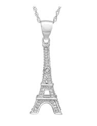 3 D Diamond Eifffel Tower Pendant in Sterlnng Silver on an 18 inch chain