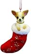 Santa's Little Pals Fawn and White Chihuahua Stocking Christmas Ornament