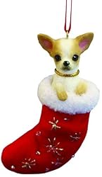 Santa's Little Pals Fawn and White Chihuahua Stocking Christmas Ornament