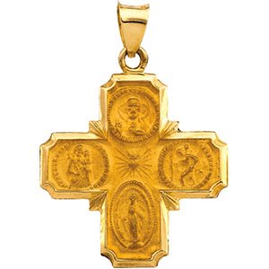 14k Yellow Gold Hollow Four Way Cross Medal 25×24.25mm