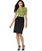 AGB Short-Sleeved Jersey Top with Mandarin Collar & Button-Trim Pencil Skirt