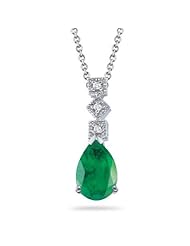 0.04 Cts Diamond & 1.03 Cts Natural Emerald Pendant in 14K White Gold