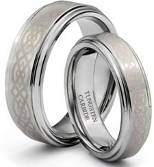 Tungsten Carbide His (8mm) & Hers (6mm) Celtic Knot Engraved Wedding Ring Band Set;