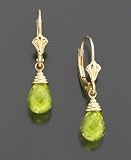 14k Gold Peridot Briolette Drop Earrings