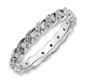 Genuine IceCarats Designer Jewelry Gift Size 8.00 Sterling Silver Stackable Expressions Polished Diamond Ring In Sterling Silver.