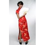 Men’sチャイナ　半袖ロング　金大花(赤)