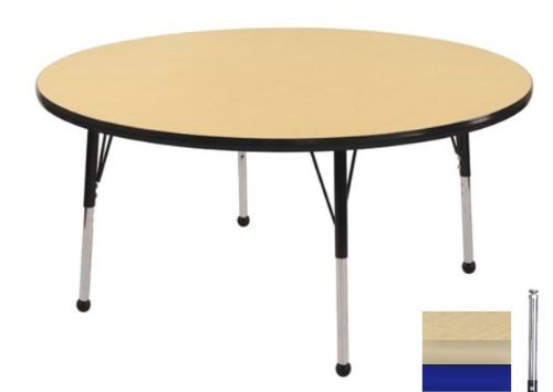 Early Childhood Resource ELR-14115-MMBL-SS 48 in. Maple Round Adjustable Activity Table with Maple Edge and Blue Standard Leg Nylon Swivel Glides