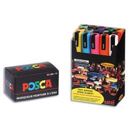 【クリックで詳細表示】三菱鉛筆 水性サインペン ユニ ポスカ 中字丸芯 15色 PC5M15C： 文房具・オフィス用品