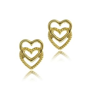 14k Gold Double Heart Stud Earrings