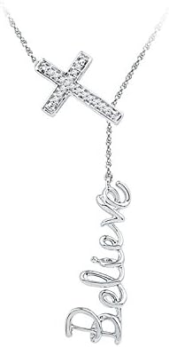 1/20 ct. tw. Diamond Cross/Believe Lariat Necklace in Sterling Silver