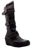 Fly London Womens Yeven Black Full Length Zip Up Leather Mid Calf Boots