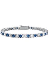 Sterling Silver Round Diffuse Sapphire and Cubic Zirconia Tennis Bracelet 5.00 CT TGW
