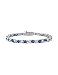 Diffuse Blue Sapphire and Cubic Zirconia Prong Set 10K White Gold Tennis Bracelet 5.00 CT TGW