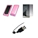Microsoft Zune HD - Transparent Pink Soft Silicone Gel Skin Cover Case + Crystal Clear Screen Protector + USB Data Sync Charge Cable for Microsoft Zune HD