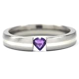 New Titanium 4 mm Tension Setting Ring with a Heart Gemstone and Sterling Silver Inlay