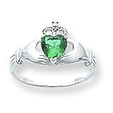 14k White Gold CZ (Cubic Zirconia) May BirthStone Claddagh Heart Ring